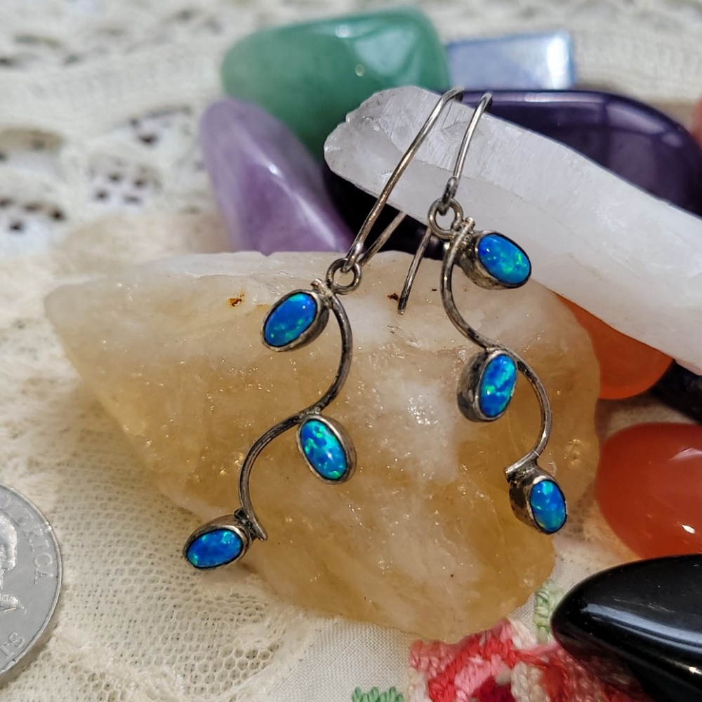 Vintage Black opal sterling silver earrings